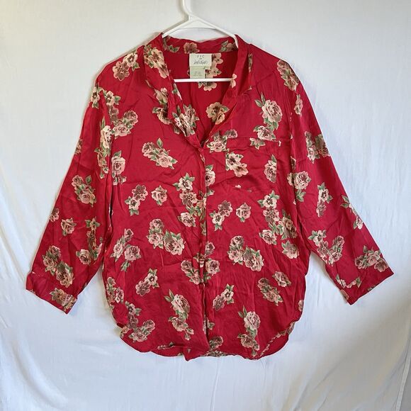 Lord & Taylor Womens 100% Silk Floral Button Up Blouse Sz L Flowy Lightweight - Picture 1 of 8